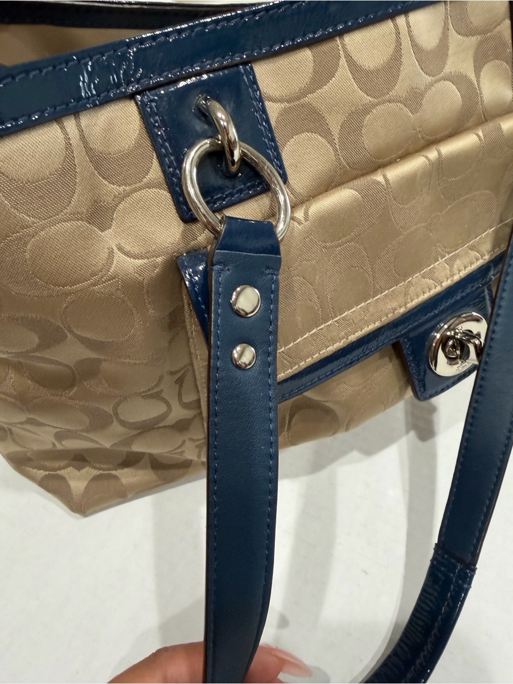 Coach Penelope Signature Satchel Handbag F19043 Khaki/Navy - Picture 9 of 15
